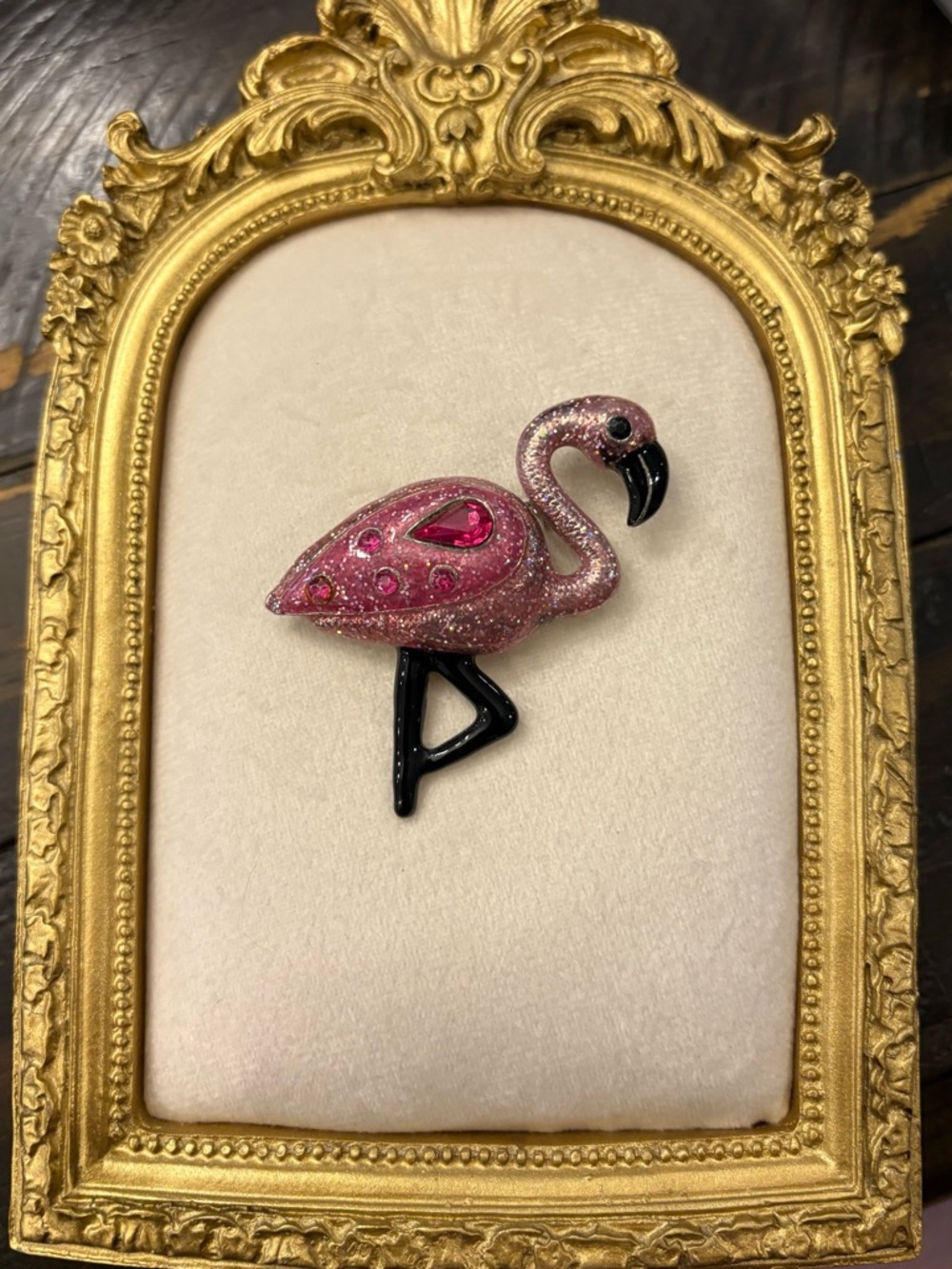 Katherine's Collection Pink Flamingo Enamel Rhinestones Brooch Pin Colorful